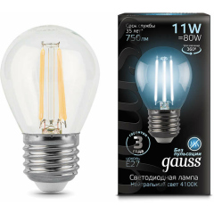 Лампа светодиодная филаментная Black Filament 11Вт шар 4100К E27 Gauss 105802211