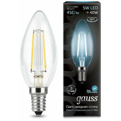 Лампа светодиодная Лампа светодиодная филаментная Black Filament 5Вт свеча 4100К E14 Gauss 103801205