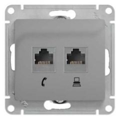 Schneider Electric Glossa Алюминий Розетка 2-я RJ11+RJ45, кат.5E (GSL000385)
