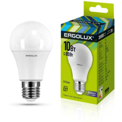 Лампа светодиодная LED-A60-10W-E27-6500K грушевидная ЛОН 172-265В Ergolux 12879