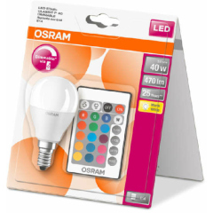 Лампа светодиодная LED Star P 40 5.5W/827 5.5Вт шар матовая 2700К тепл. бел. E14 470лм 220-240В RGBW + DIM с пультом диммир. пластик. OSRAM 4058075144385