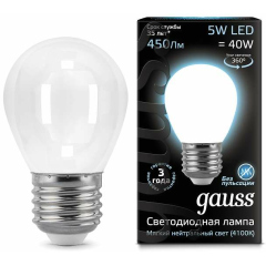 Лампа светодиодная Лампа светодиодная филаментная Black Filament 5Вт шар 4100К E27 опал Gauss 105202205