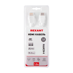 Кабель HDMI - HDMI 1.4, 1,5м, Gold, белый REXANT (17-6203-1)