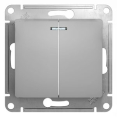 Schneider Electric Glossa Алюминий Выключатель 2-клавишный с подсветкой, сх.5а (GSL000353)