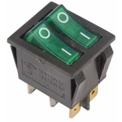Переключатель кнопочный миниатюрный Выключатель клавишный 250В 15А (6с) ON-OFF зел. с подсветкой ДВОЙНОЙ (RWB-511 SC-797) Rexant 36-2412